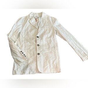 Guess Jeans Blazer - Womens Size Small - White with Tan Stripes